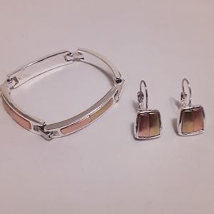 LIZ CLAIBORNE MATTE GOLD & BRONZE METALLIC BRACELET/EARRING SET